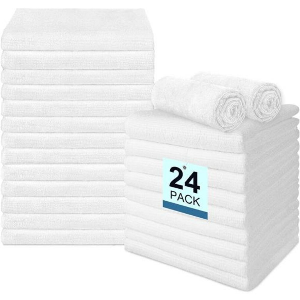 White Microfiber Hand Towels Set 24 Pack Quick Dry Absorbent Gym Bathroom Salon